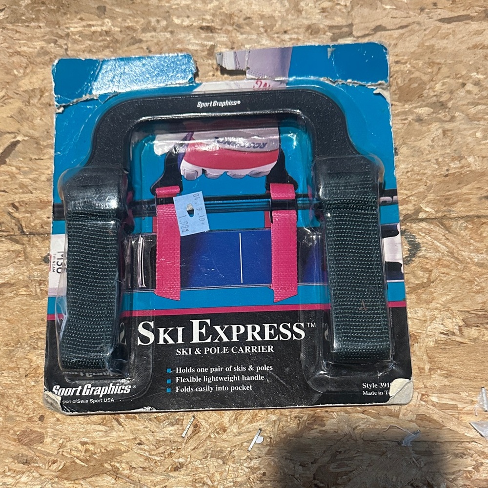Kid Express Black Ski & Pole Carrier with Pink Straps